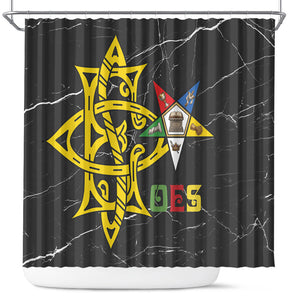 OES Order Of The Eastern Star Shower Curtain Five Pointed Star Emblem On Black Marble Texture