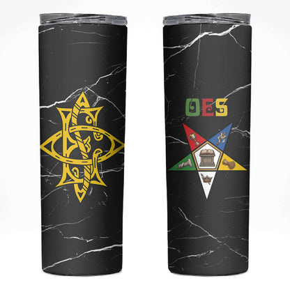 OES Order Of The Eastern Star Skinny Tumbler Five Pointed Star Emblem On Black Marble Texture