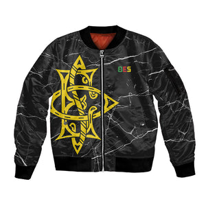 OES Order Of The Eastern Star Sleeve Zip Bomber Jacket Five Pointed Star Emblem On Black Marble Texture
