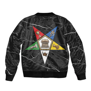 OES Order Of The Eastern Star Sleeve Zip Bomber Jacket Five Pointed Star Emblem On Black Marble Texture