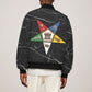 OES Order Of The Eastern Star Sleeve Zip Bomber Jacket Five Pointed Star Emblem On Black Marble Texture