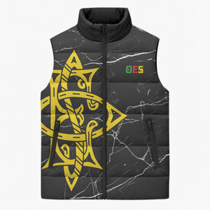 OES Order Of The Eastern Star Sleeveless Puffer Jacket Five Pointed Star Emblem On Black Marble Texture