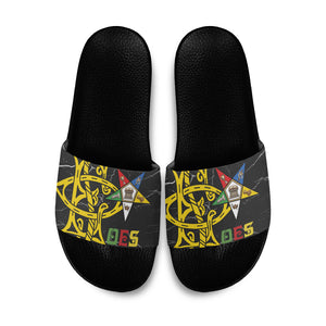 OES Order Of The Eastern Star Slide Sandals Five Pointed Star Emblem On Black Marble Texture