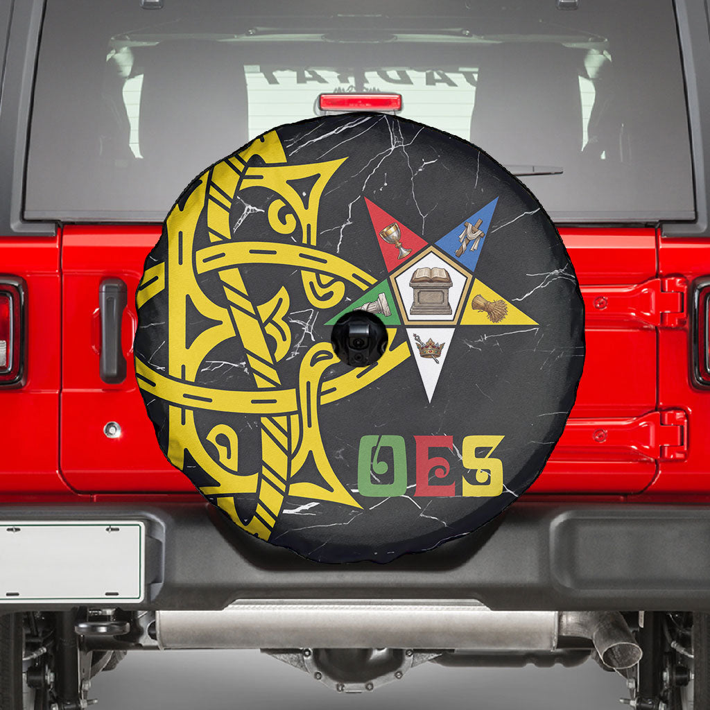 OES Order Of The Eastern Star Spare Tire Cover Five Pointed Star Emblem On Black Marble Texture