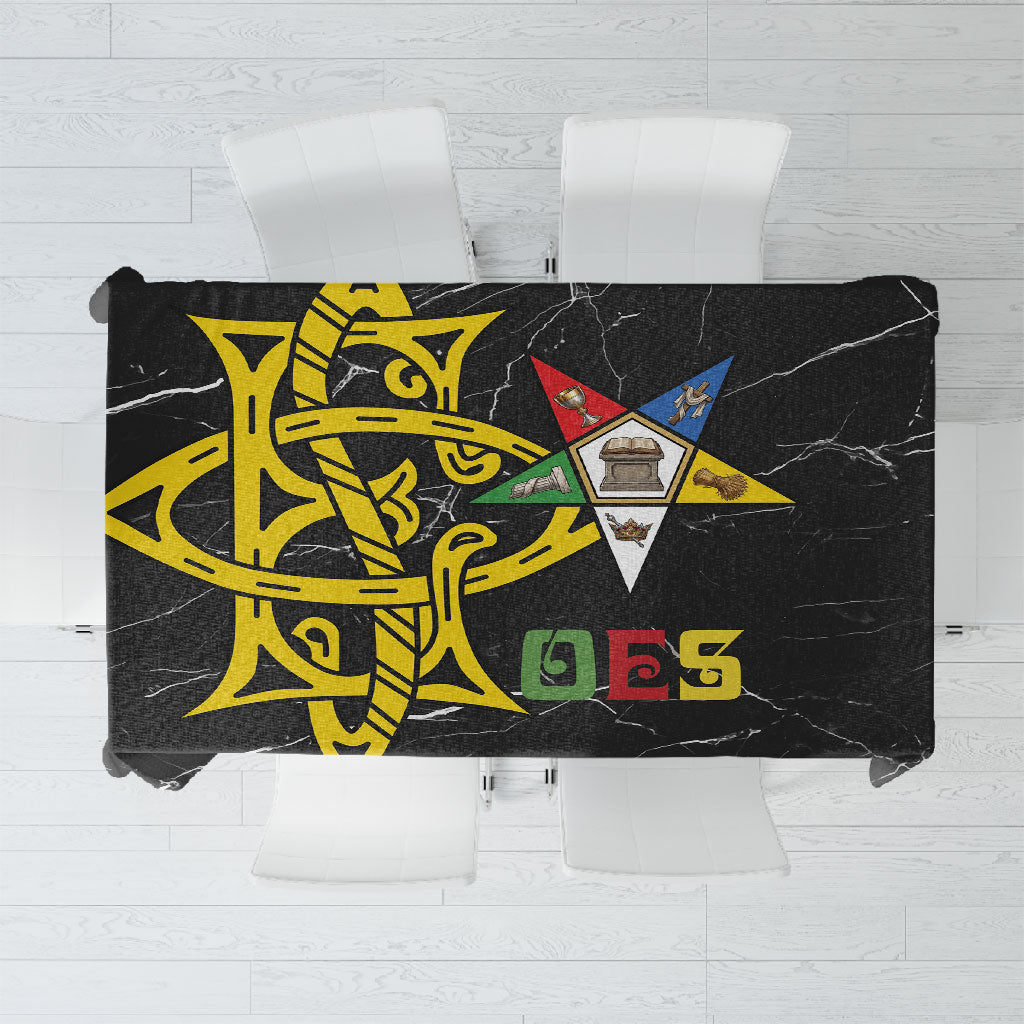 OES Order Of The Eastern Star Tablecloth Five Pointed Star Emblem On Black Marble Texture