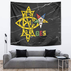 OES Order Of The Eastern Star Tapestry Five Pointed Star Emblem On Black Marble Texture