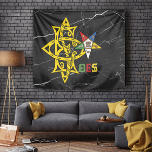 OES Order Of The Eastern Star Tapestry Five Pointed Star Emblem On Black Marble Texture