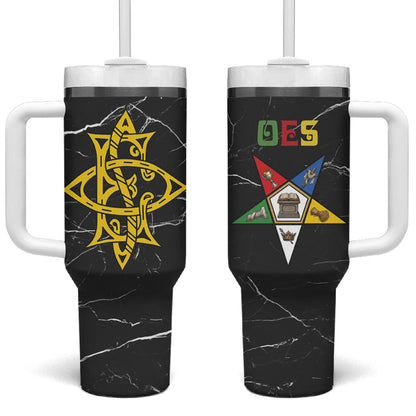 OES Order Of The Eastern Star Tumbler With Handle Five Pointed Star Emblem On Black Marble Texture
