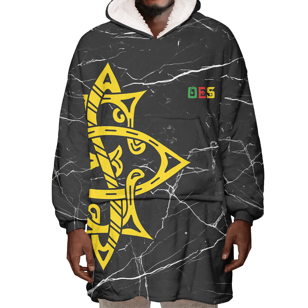 OES Order Of The Eastern Star Wearable Blanket Hoodie Five Pointed Star Emblem On Black Marble Texture