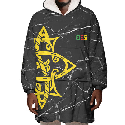 OES Order Of The Eastern Star Wearable Blanket Hoodie Five Pointed Star Emblem On Black Marble Texture