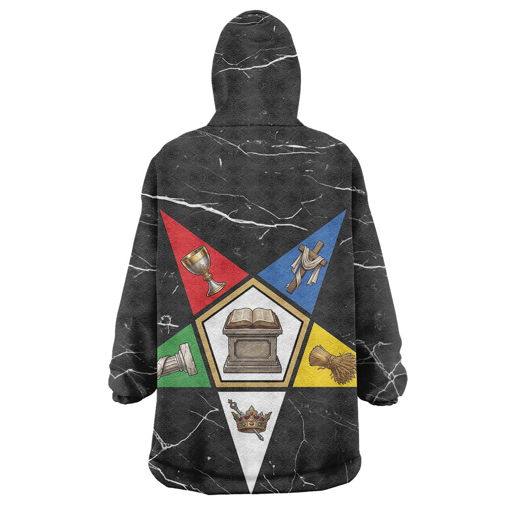 OES Order Of The Eastern Star Wearable Blanket Hoodie Five Pointed Star Emblem On Black Marble Texture