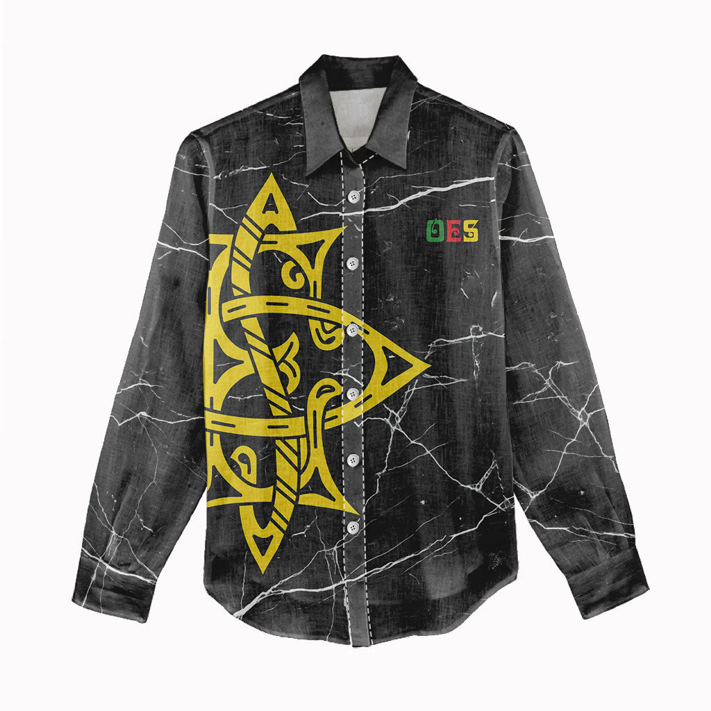 OES Order Of The Eastern Star Women Casual Shirt Five Pointed Star Emblem On Black Marble Texture