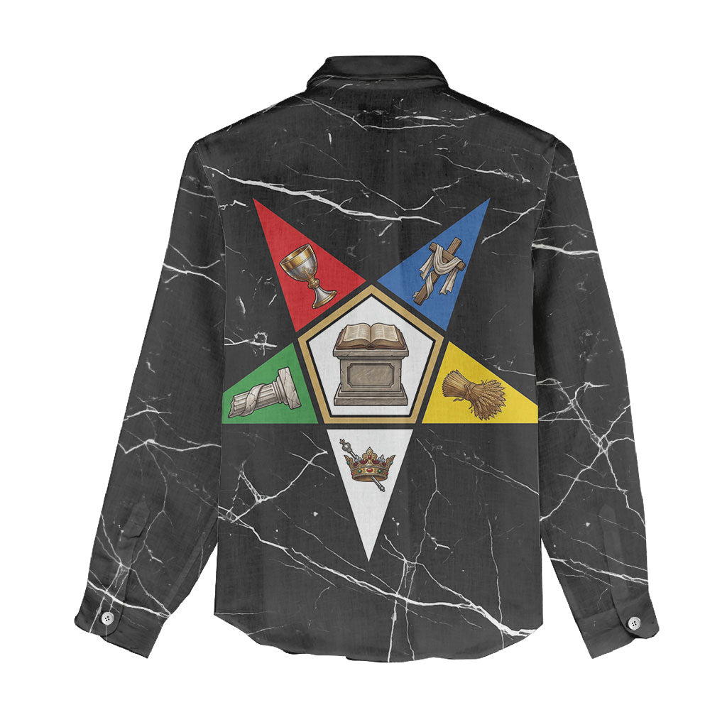 OES Order Of The Eastern Star Women Casual Shirt Five Pointed Star Emblem On Black Marble Texture