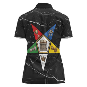OES Order Of The Eastern Star Women Polo Shirt Five Pointed Star Emblem On Black Marble Texture