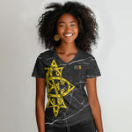 OES Order Of The Eastern Star Women V-Neck T-Shirt Five Pointed Star Emblem On Black Marble Texture