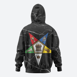OES Order Of The Eastern Star Zip Hoodie Five Pointed Star Emblem On Black Marble Texture