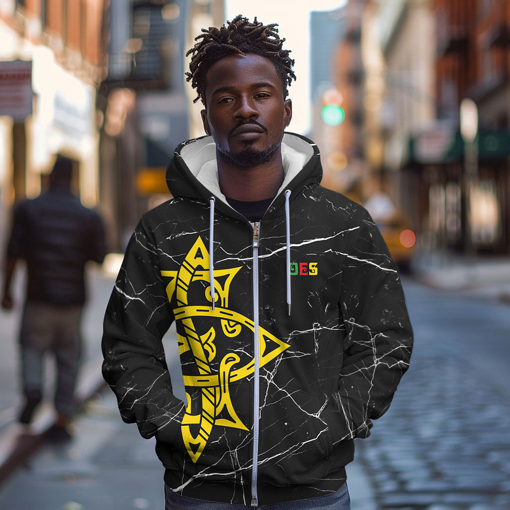 OES Order Of The Eastern Star Zip Hoodie Five Pointed Star Emblem On Black Marble Texture