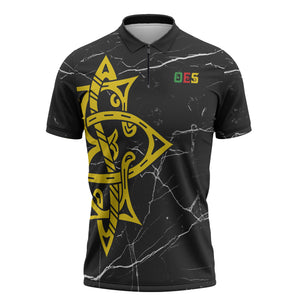 OES Order Of The Eastern Star Zipper Polo Shirt Five Pointed Star Emblem On Black Marble Texture
