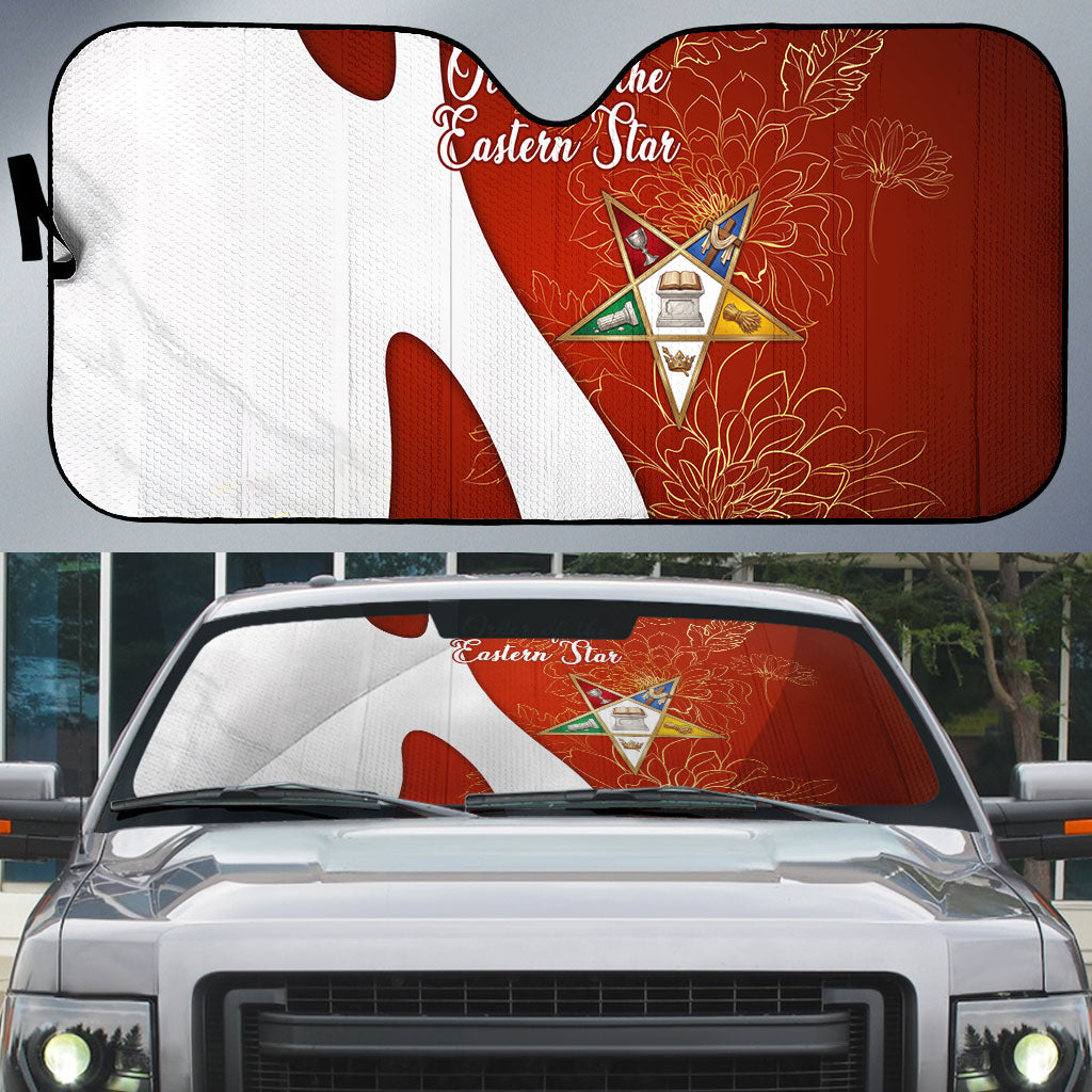 OES Order Of The Eastern Star Auto Sun Shade Five Pointed Star Emblem With Gold Floral Art