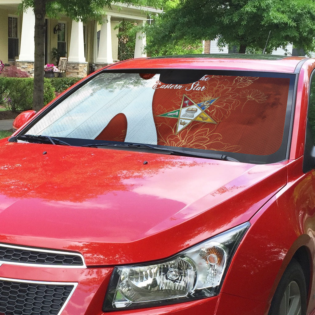 OES Order Of The Eastern Star Auto Sun Shade Five Pointed Star Emblem With Gold Floral Art