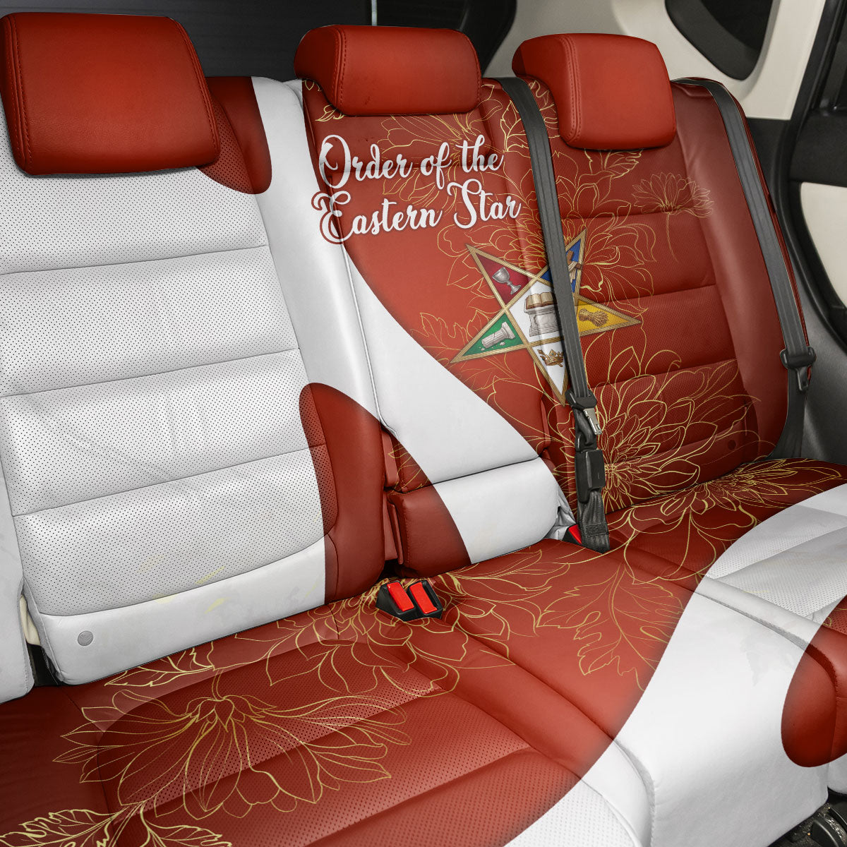 OES Order Of The Eastern Star Back Car Seat Cover Five Pointed Star Emblem With Gold Floral Art