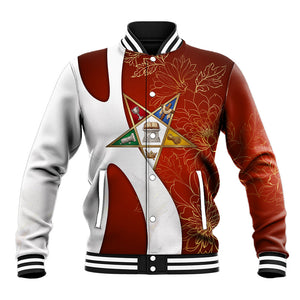 OES Order Of The Eastern Star Baseball Jacket Five Pointed Star Emblem With Gold Floral Art