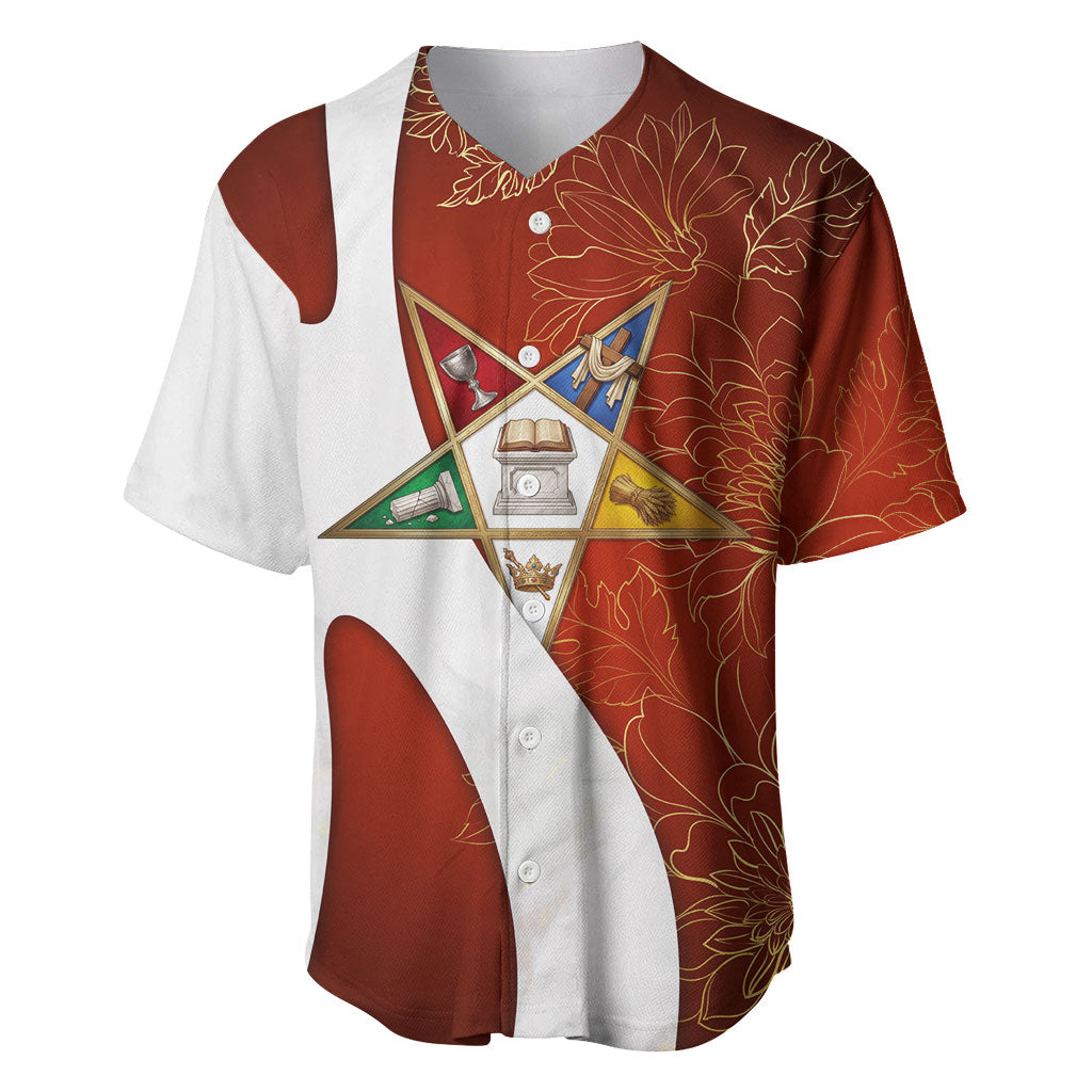 OES Order Of The Eastern Star Baseball Jersey Five Pointed Star Emblem With Gold Floral Art