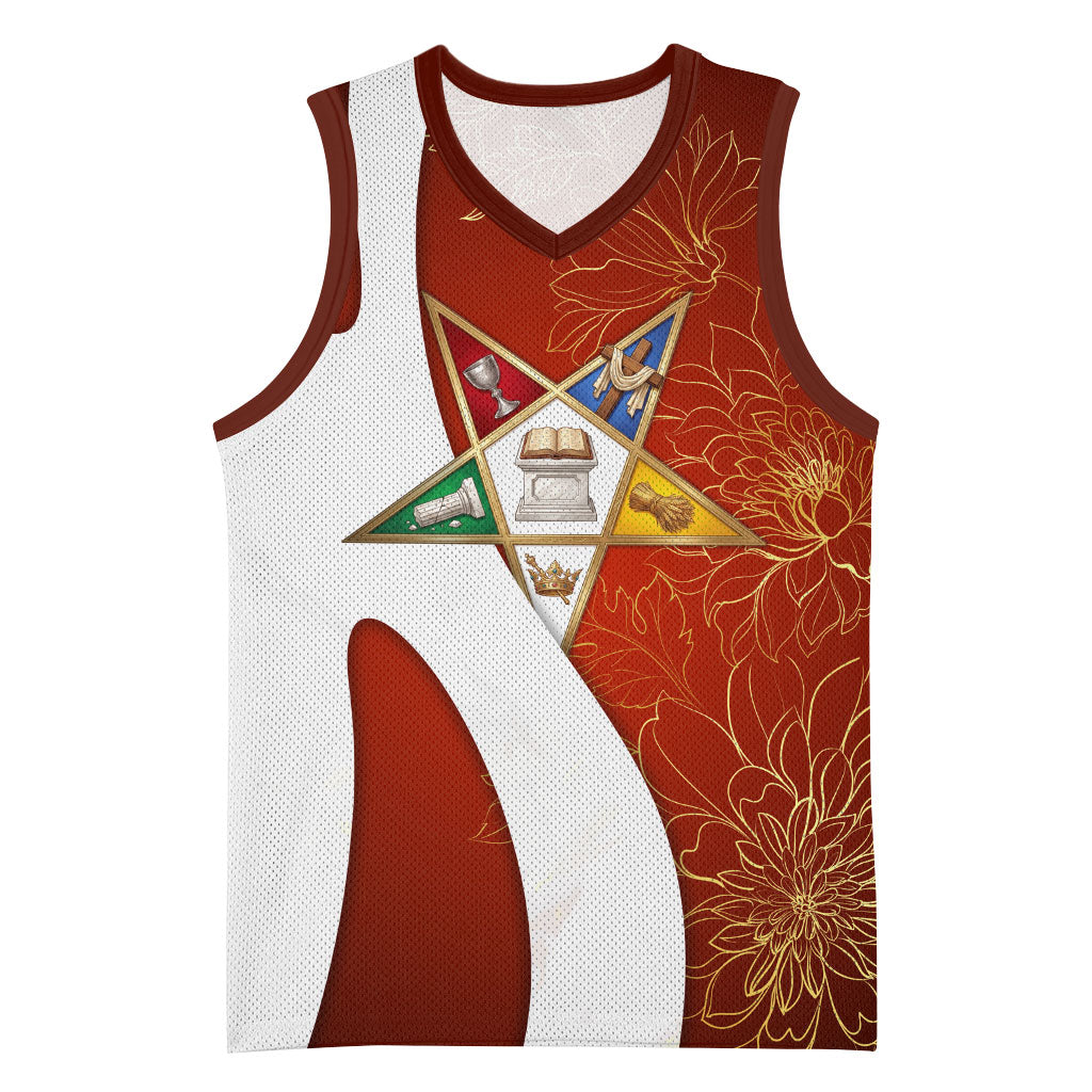 OES Order Of The Eastern Star Basketball Jersey Five Pointed Star Emblem With Gold Floral Art