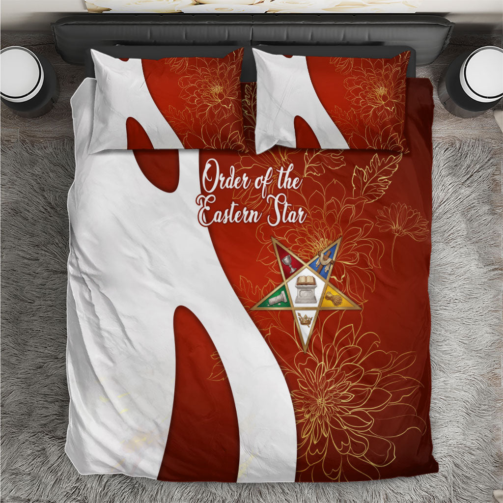 OES Order Of The Eastern Star Bedding Set Five Pointed Star Emblem With Gold Floral Art