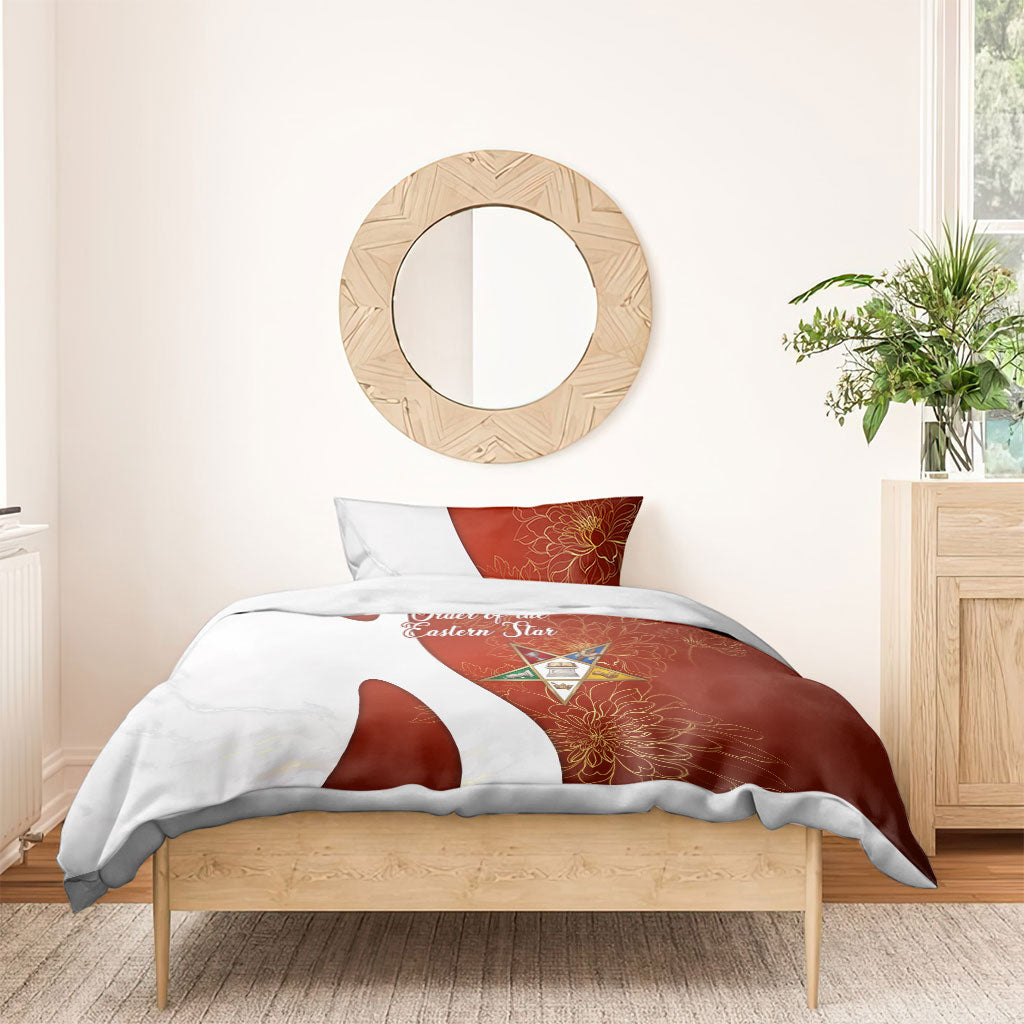 OES Order Of The Eastern Star Bedding Set Five Pointed Star Emblem With Gold Floral Art
