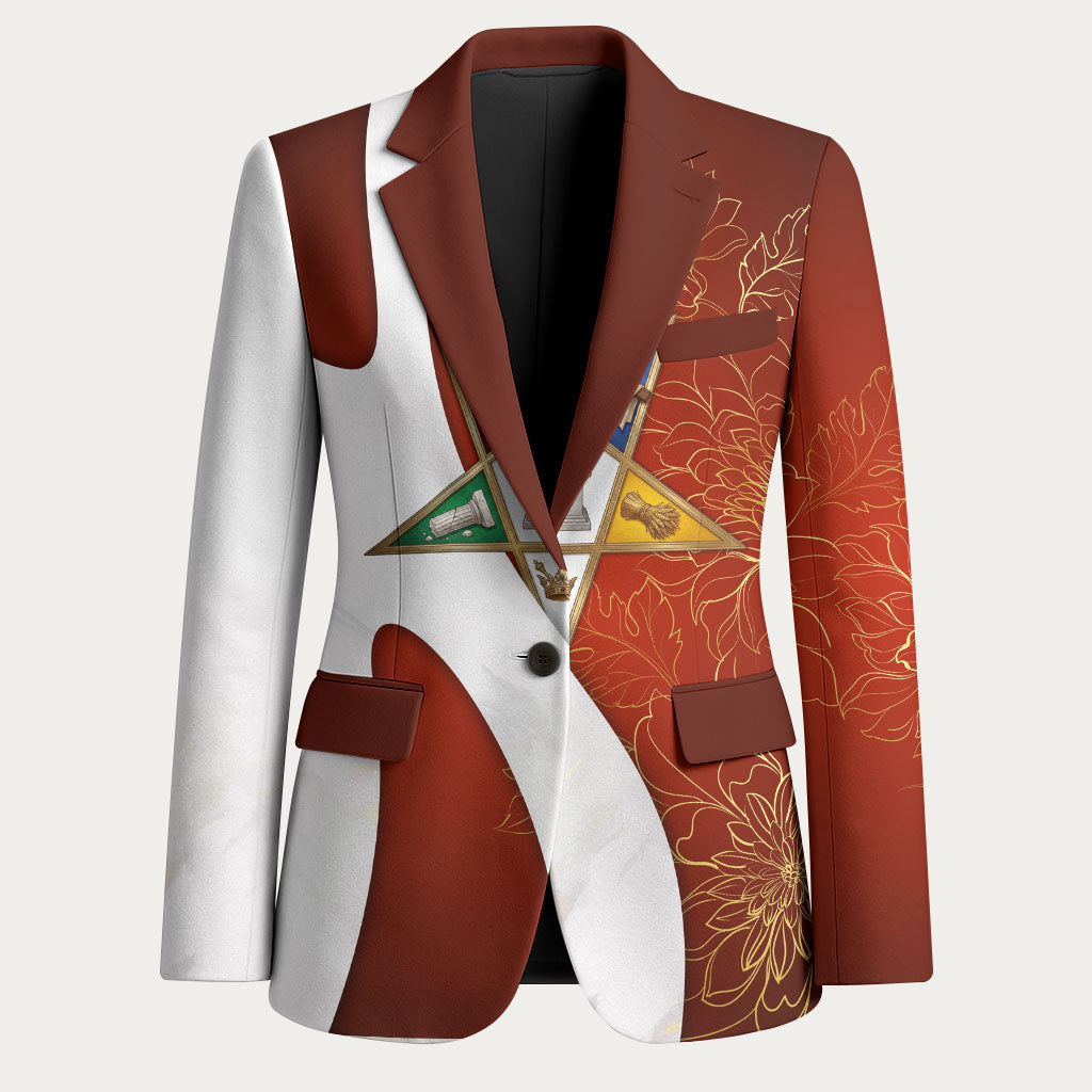 OES Order Of The Eastern Star Blazer Five Pointed Star Emblem With Gold Floral Art