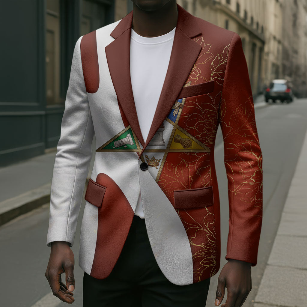 OES Order Of The Eastern Star Blazer Five Pointed Star Emblem With Gold Floral Art