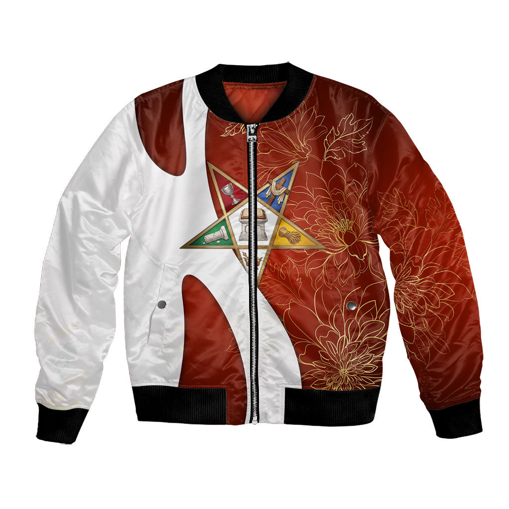 OES Order Of The Eastern Star Bomber Jacket Five Pointed Star Emblem With Gold Floral Art
