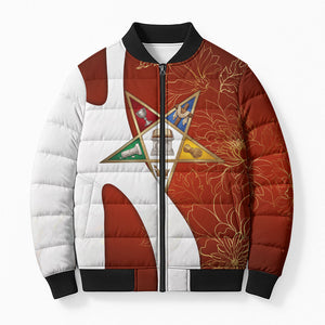 OES Order Of The Eastern Star Bomber Puffer Jacket Five Pointed Star Emblem With Gold Floral Art