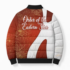 OES Order Of The Eastern Star Bomber Puffer Jacket Five Pointed Star Emblem With Gold Floral Art