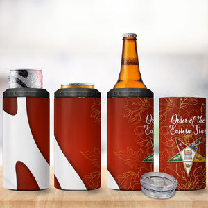 OES Order Of The Eastern Star 4 in 1 Can Cooler Tumbler Five Pointed Star Emblem With Gold Floral Art