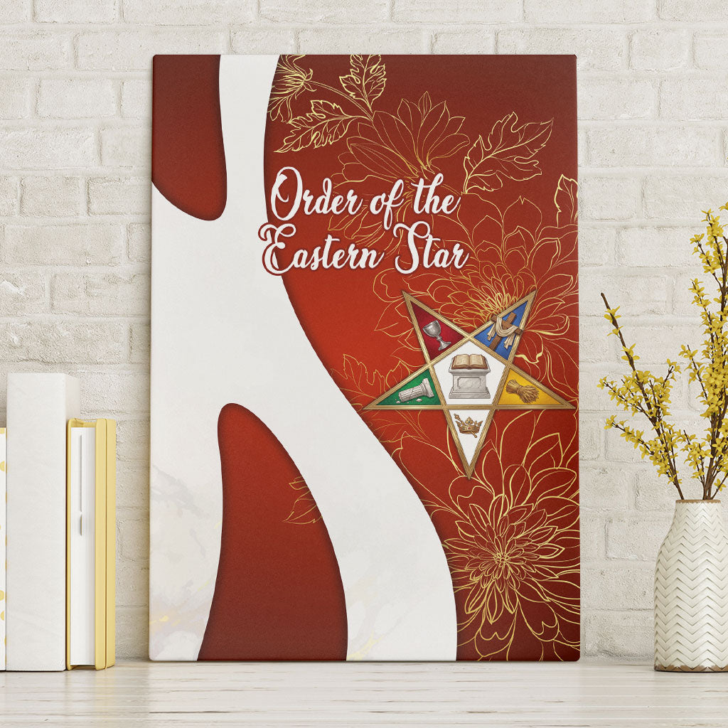 OES Order Of The Eastern Star Canvas Wall Art Five Pointed Star Emblem With Gold Floral Art