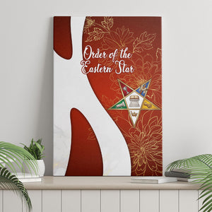 OES Order Of The Eastern Star Canvas Wall Art Five Pointed Star Emblem With Gold Floral Art