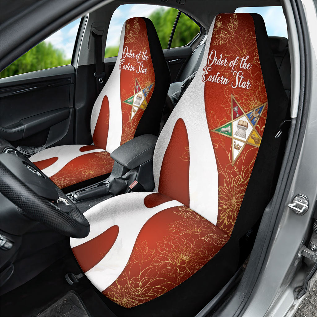 OES Order Of The Eastern Star Car Seat Cover Five Pointed Star Emblem With Gold Floral Art