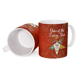 OES Order Of The Eastern Star Ceramic Mug Five Pointed Star Emblem With Gold Floral Art