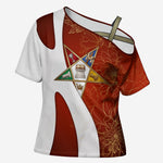 OES Order Of The Eastern Star Cross Shoulder Shirt Five Pointed Star Emblem With Gold Floral Art