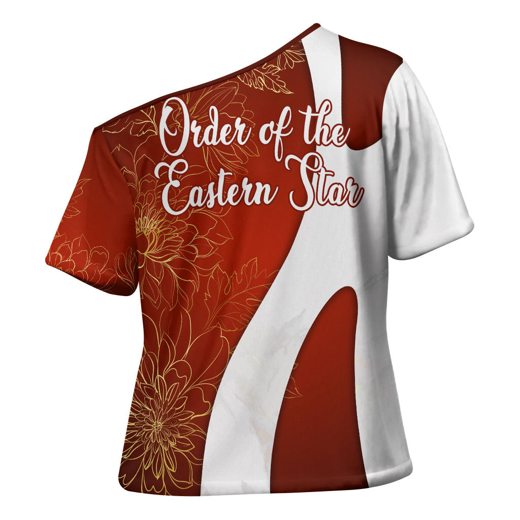 OES Order Of The Eastern Star Cross Shoulder Shirt Five Pointed Star Emblem With Gold Floral Art