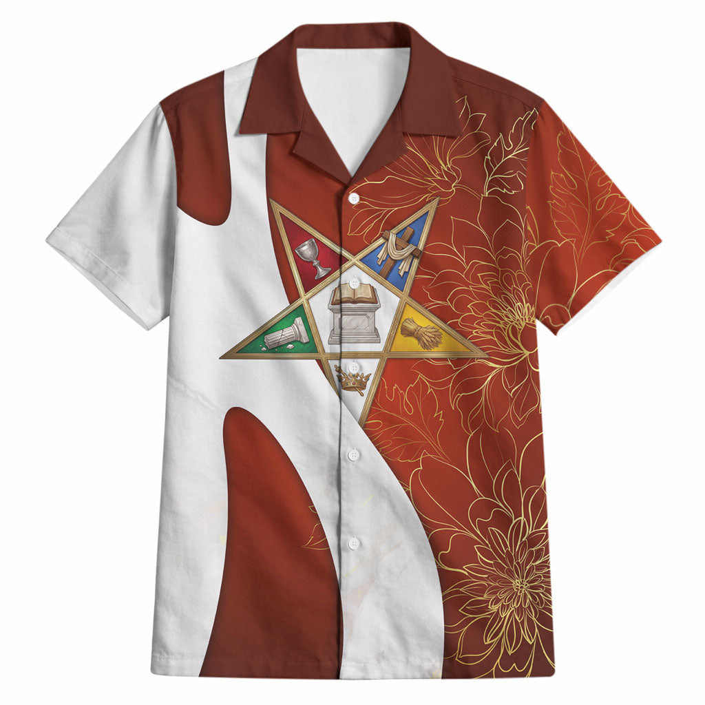 OES Order Of The Eastern Star Hawaiian Shirt Five Pointed Star Emblem With Gold Floral Art