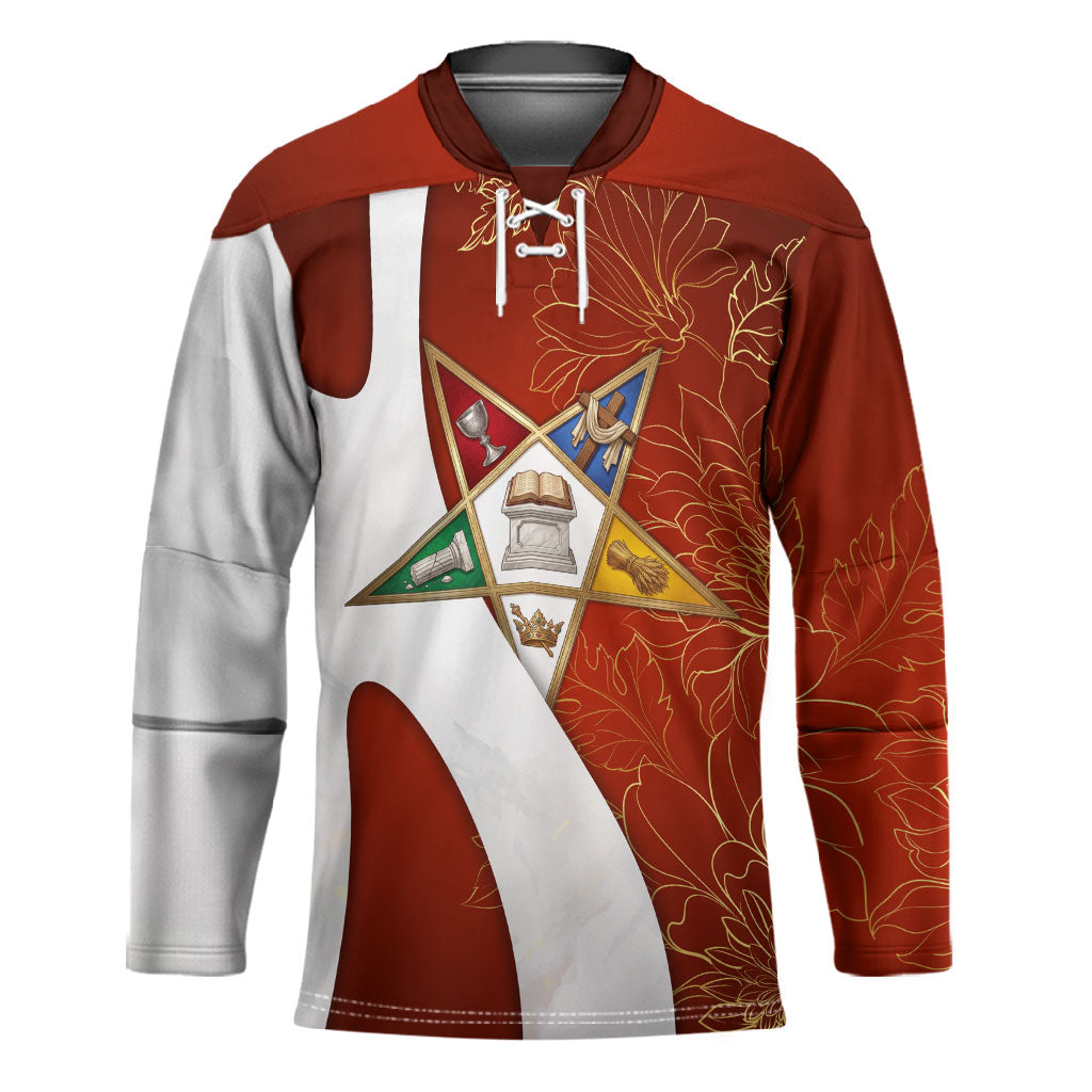 OES Order Of The Eastern Star Hockey Jersey Five Pointed Star Emblem With Gold Floral Art