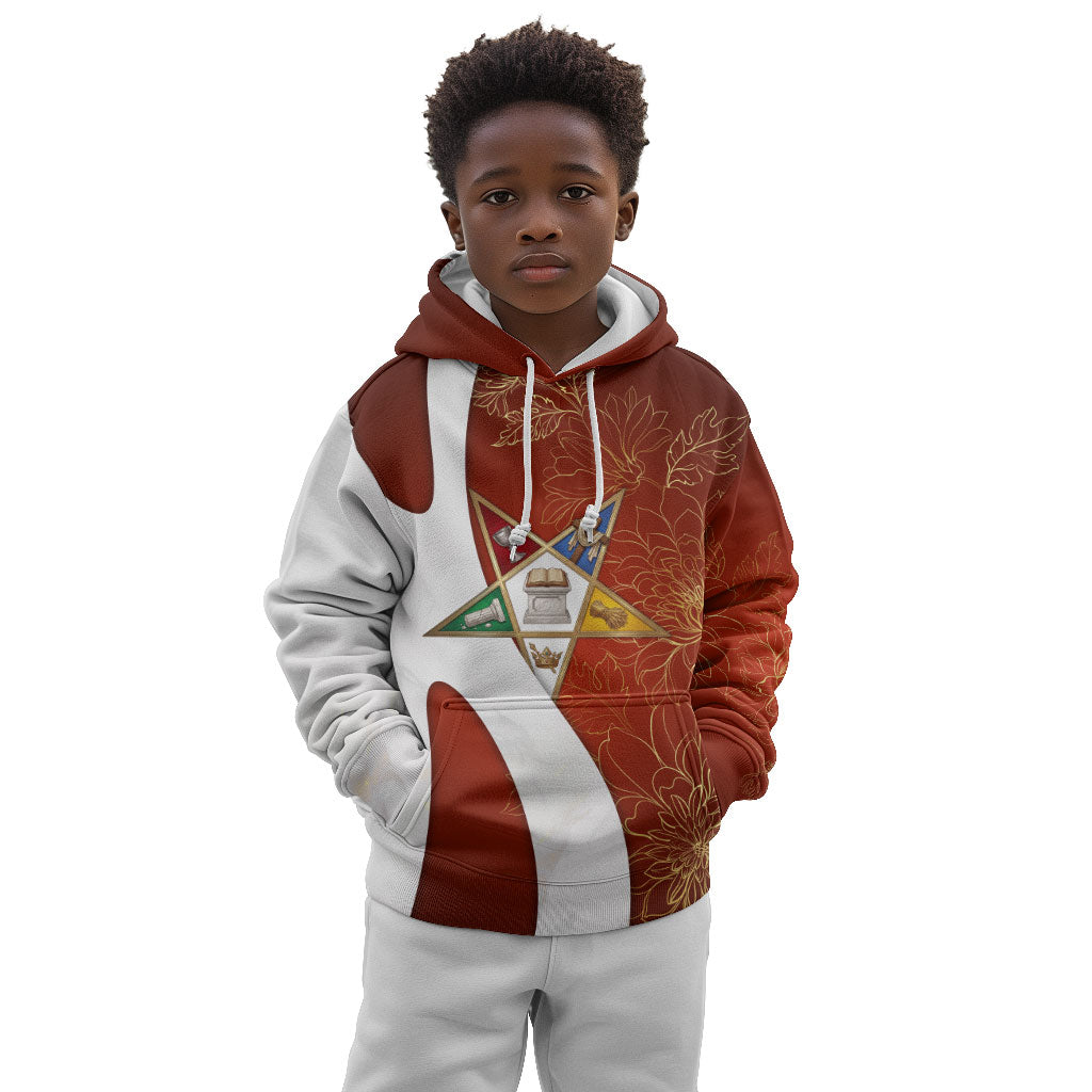 OES Order Of The Eastern Star Kid Hoodie Five Pointed Star Emblem With Gold Floral Art
