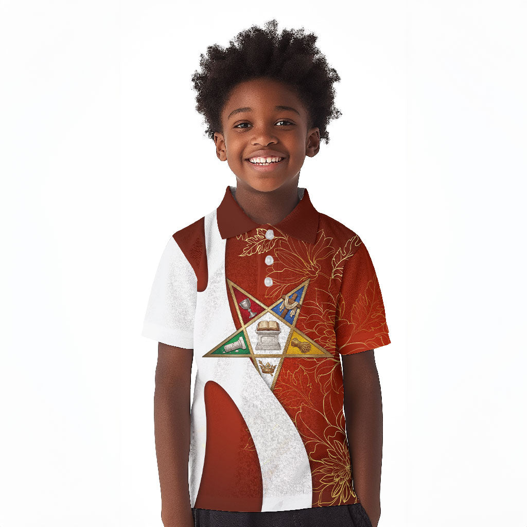 OES Order Of The Eastern Star Kid Polo Shirt Five Pointed Star Emblem With Gold Floral Art