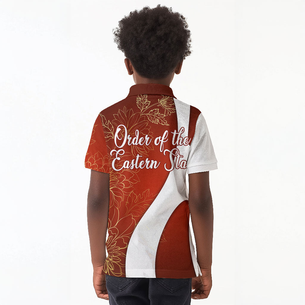 OES Order Of The Eastern Star Kid Polo Shirt Five Pointed Star Emblem With Gold Floral Art