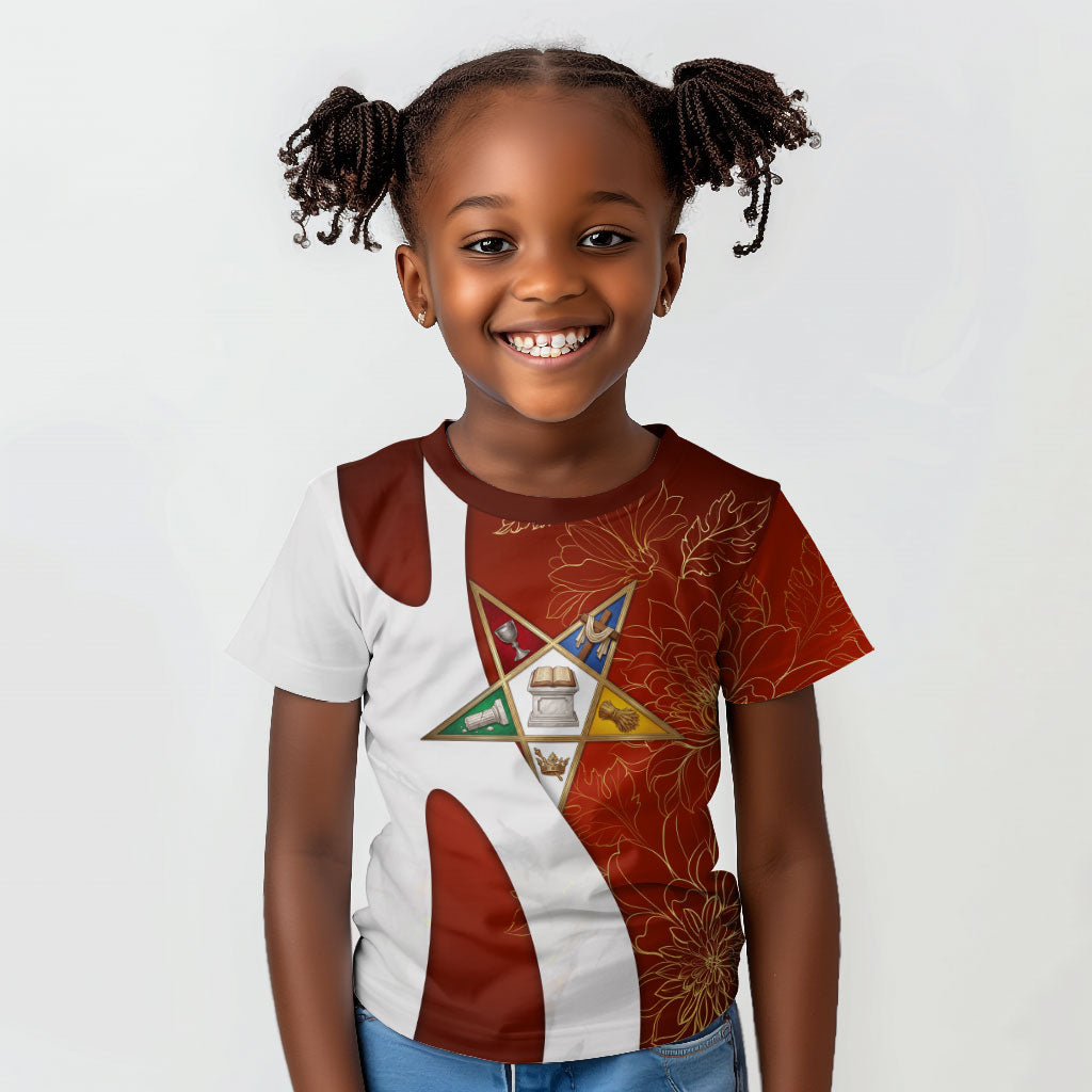 OES Order Of The Eastern Star Kid T shirt Five Pointed Star Emblem With Gold Floral Art