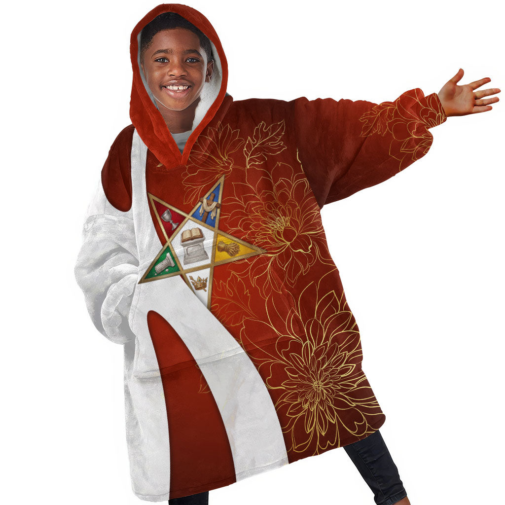 OES Order Of The Eastern Star Kid Wearable Blanket Hoodie Five Pointed Star Emblem With Gold Floral Art