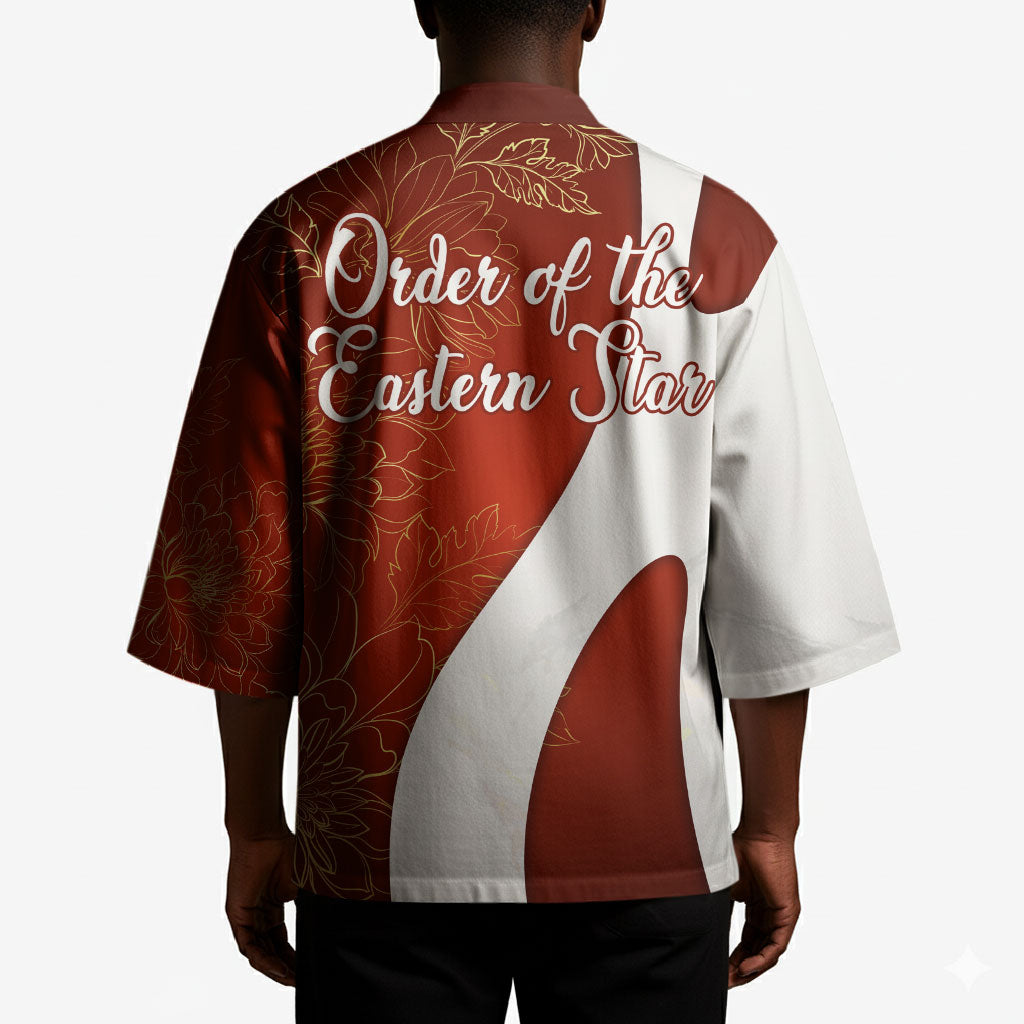 OES Order Of The Eastern Star Kimono Five Pointed Star Emblem With Gold Floral Art